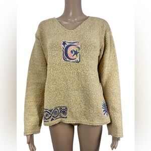 Vintage CHAVA Comfort knit  V-Neck Sweater with Artistic Patterns size 1
